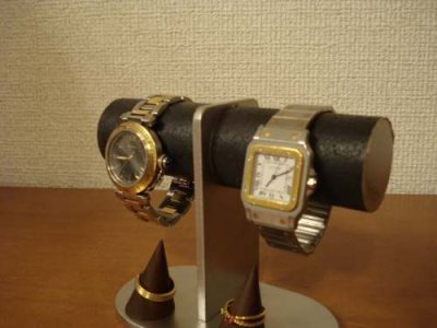 画像2: 腕時計スタンド　2本掛けダブルリングスタンドブラック腕時計スタンド 　No.120915