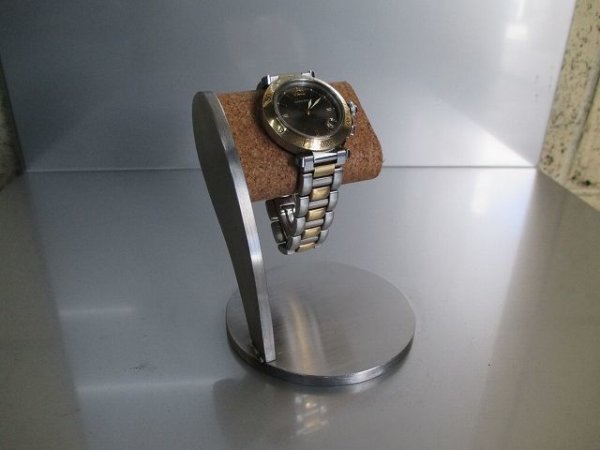 画像1: 腕時計スタンド　ヘアーライン仕上げコルクシングル腕時計スタンド　190127 (1)
