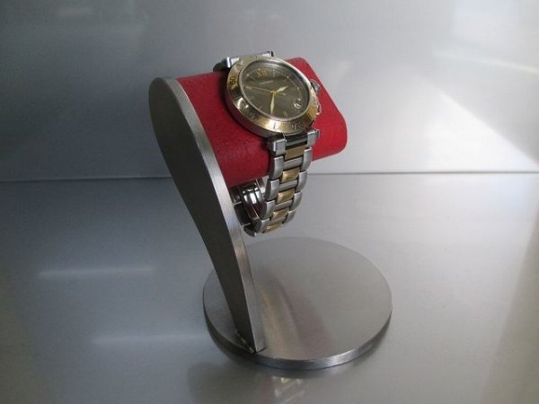 画像1: 腕時計スタンド　ヘアーライン仕上げレッドシングル腕時計スタンド　190127 (1)