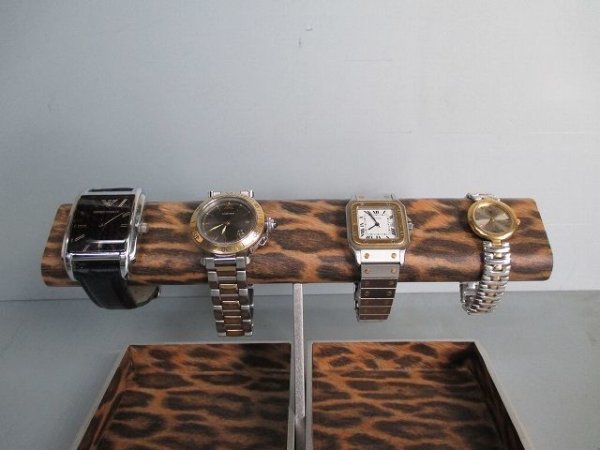 画像6: 腕時計　飾る　ヒョウ柄模樣４本掛けでかいトレイ付き腕時計スタンド　190420 (6)