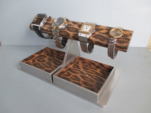 画像2: 腕時計　飾る　ヒョウ柄模樣４本掛けでかいトレイ付き腕時計スタンド　190420 (2)