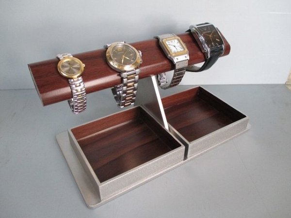 画像4: 腕時計スタンド　木目調だ円ダブルでかいトレイ腕時計スタンド　ak-design　No.190420 (4)