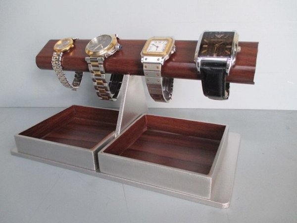 画像2: 腕時計スタンド　木目調だ円ダブルでかいトレイ腕時計スタンド　ak-design　No.190420 (2)