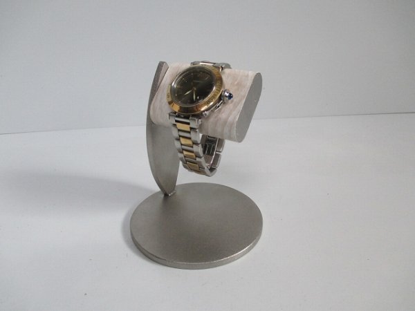 画像1: 腕時計スタンド　白樺風木目調だ円パイプ1本掛け　ak-design　受注製作 190502 (1)