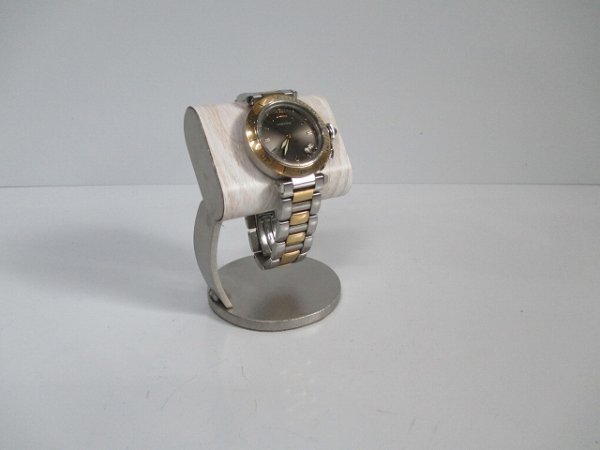 画像1: 腕時計スタンド　白樺風木目調シートだ円パイプ支柱カーブ腕時計スタンド　20190502 (1)