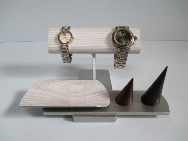 画像2: 腕時計スタンド　白樺風木目調だ円パイプ　腕時計、リングアクセサリー収納スタンド　受注生産　ak-design　No.190502 (2)