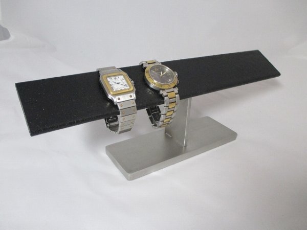 画像1: 腕時計スタンド　　６本掛けブラックスーパーロングバースタンド　バーすべてコルク（ブラック）貼りバージョン (1)
