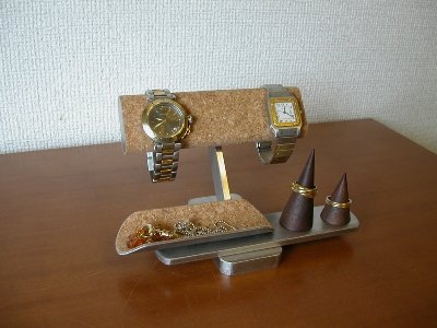 画像3: 腕時計スタンド　 だ円パイプ腕時計２本掛けトレイ＆指輪スタンド付き腕時計スタンド