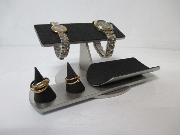 画像2: 腕時計スタンド　ウオッチスタンド　時計スタンド　腕時計スタンド 高級　腕時計スタンド おしゃれ　ブラック2本掛けバー腕時計スタンド　ブラック指輪スタンド付き　 N190720 (2)