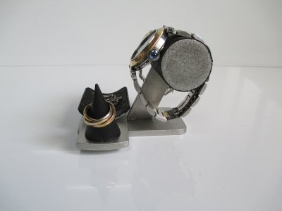 画像2: ウオッチスタンド　２本掛け丸パイプトレイ、指輪スタンド付き腕時計スタンドブラック　190803　