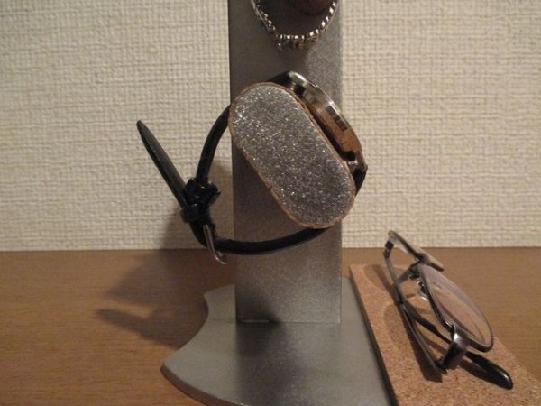 画像5: 腕時計スタンド　楕円パイプ角度違い腕時計4本掛けフラットバーメガネトレイ付きスタンド (5)