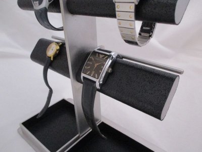 画像1: 腕時計スタンド　　ブラック12本掛けだ円パイプダブルでかい角トレイ付き　ak-design　受注製作　