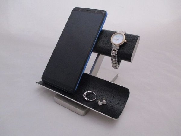 画像3: 腕時計スタンド　　コルクだ円パイプ2本腕時計＆眼鏡スタンドもしくはスマホスタンド　ブラック　 (3)