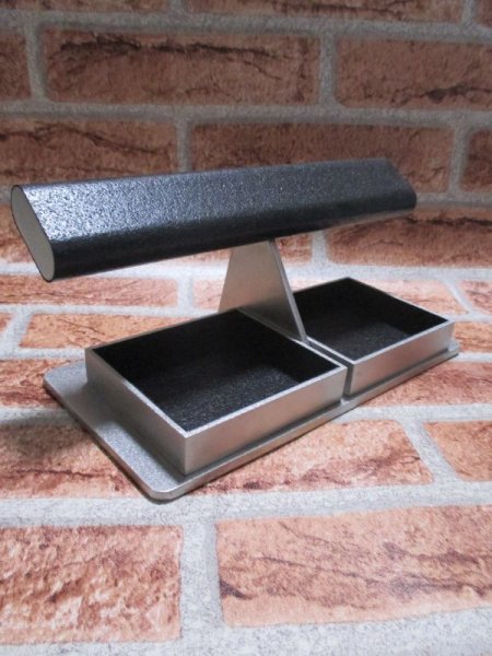 画像6: 腕時計スタンド　ラッピング　　4本掛けだ円パイプダブルでかいトレイ付き腕時計スタンド　黒 (6)