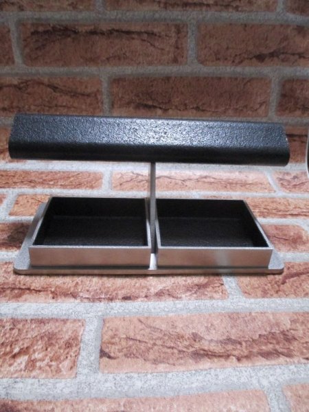 画像5: 腕時計スタンド　ラッピング　　4本掛けだ円パイプダブルでかいトレイ付き腕時計スタンド　黒 (5)