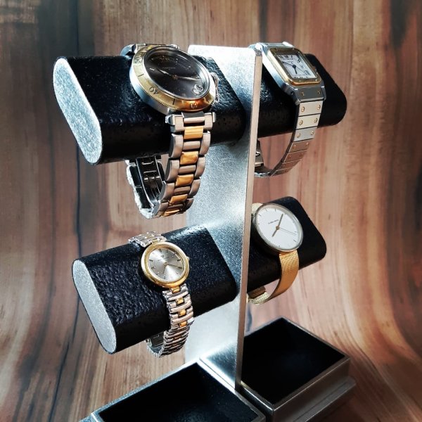 画像6: ウオッチスタンド　腕時計4本掛けダブル角トレイ付き腕時計スタンド (6)
