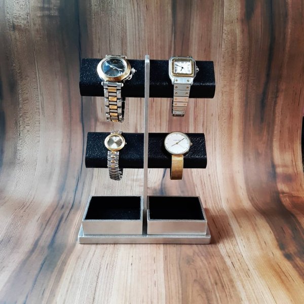 画像2: ウオッチスタンド　腕時計4本掛けダブル角トレイ付き腕時計スタンド (2)