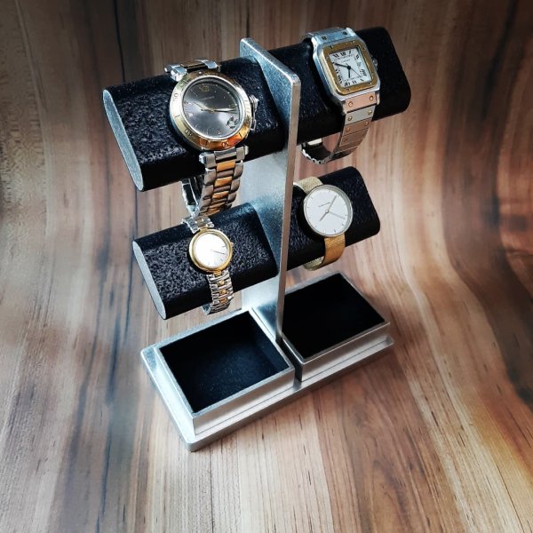 画像4: ウオッチスタンド　腕時計4本掛けダブル角トレイ付き腕時計スタンド (4)