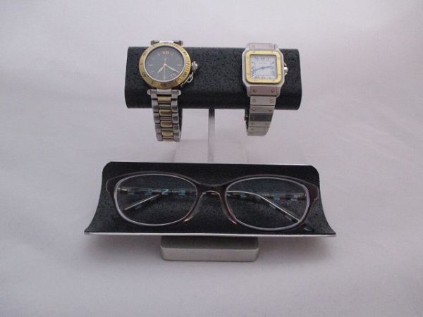 画像2: 腕時計スタンド　コルクだ円パイプ2本腕時計＆めがねスタンド　ブラック (2)