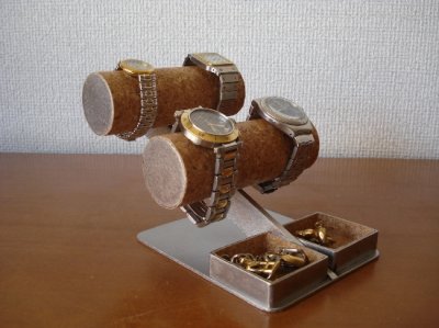 画像3: 腕時計スタンド　4本掛け腕時計ケース型収納スタンド ダブルトレイ付き