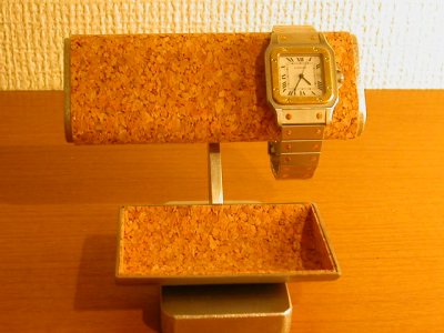 画像1: 腕時計スタンド　　だ円パイプ腕時計2本掛けトレイ付き時計スタンド　