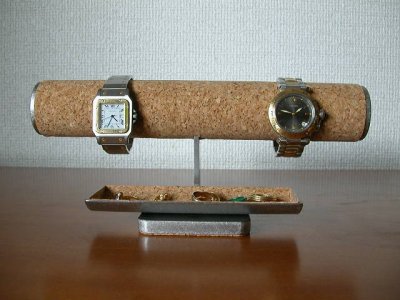 画像1: 腕時計スタンド　丸パイプ腕時計４本掛けトレイ付き　どっしりしています