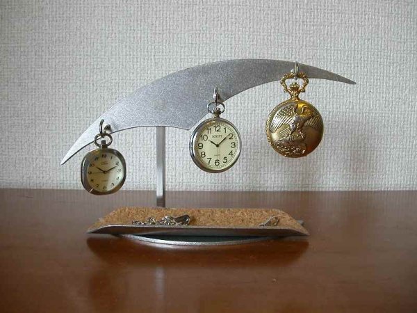 画像1: ロングハーフパイプトレイ3本掛け懐中時計スタンド (1)