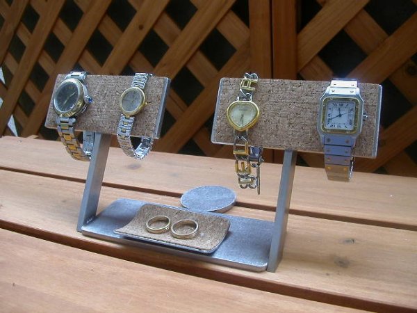 画像1: 4本掛け小さいトレイ付き腕時計インテリア収納スタンド (1)
