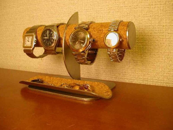 画像1: 腕時計スタンド　 4 本掛けロングトレイ付き腕時計スタンド (1)