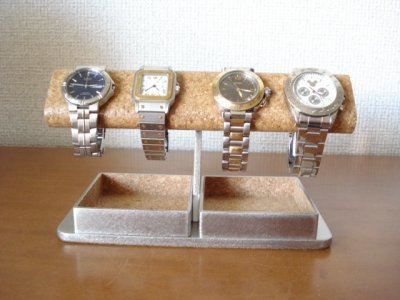 画像1: 腕時計スタンド　ウオッチスタンド　 だ円パイプ4本掛けダブルでかいトレイ付き腕時計スタンド