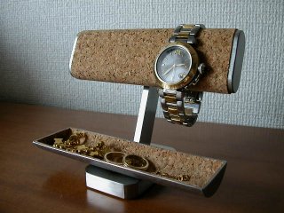 腕時計スタンド だ円パイプ腕時計2本掛けトレイ付き時計スタンド - AK
