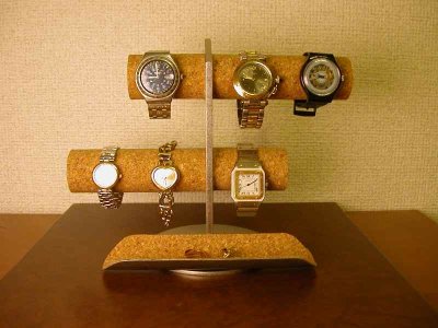 画像1: 腕時計スタンド　6本掛け腕時計スタンド ロングトレイ付き　