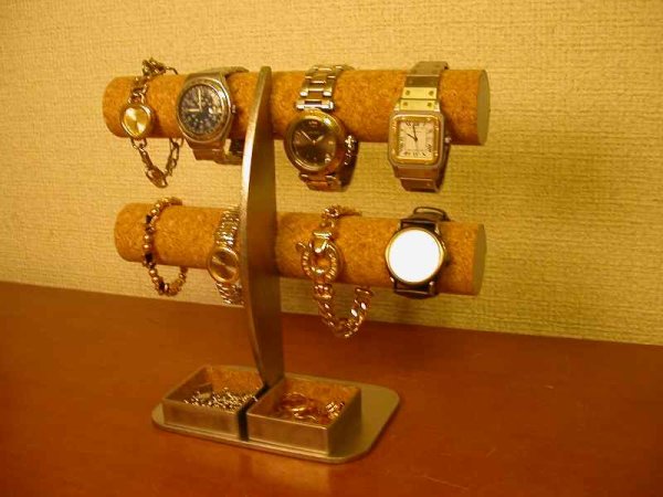 画像1: 腕時計スタンド　腕時計スタンド 自作　腕時計スタンド 手作り　　角トレイ三日月支柱8本掛け腕時計収納スタンド (1)