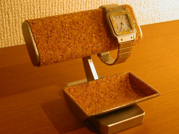 画像1: 腕時計スタンド　　だ円パイプ腕時計2本掛けトレイ付き時計スタンド　 (1)