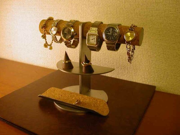 画像1: 腕時計スタンド　　6本掛け腕時計ディスプレイスタンド＊トレイ・リングスタンド付 (1)