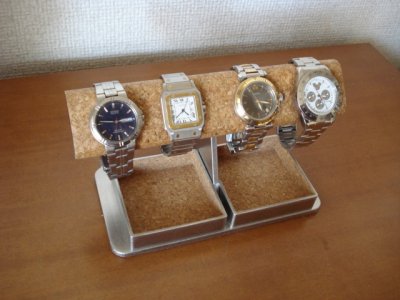 画像2: 腕時計スタンド　ウオッチスタンド　 だ円パイプ4本掛けダブルでかいトレイ付き腕時計スタンド