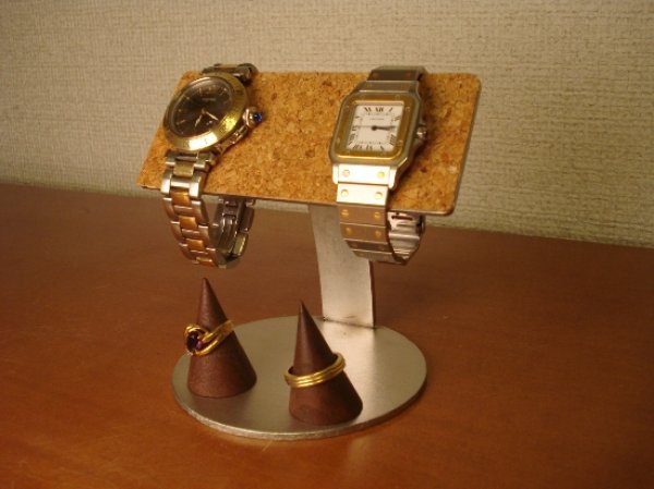 画像1: 腕時計スタンド、指輪スタンド付き2本掛けバースタンド (1)