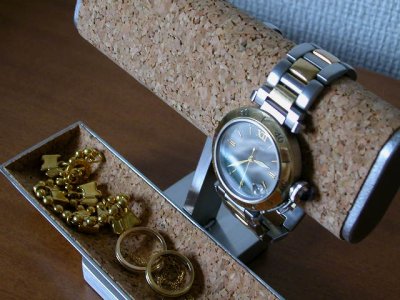 画像1: 腕時計スタンド　 だ円パイプ腕時計２本掛け小物入れ付き時計スタンド　