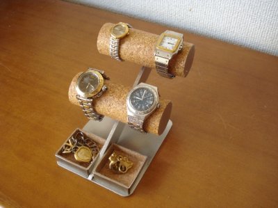 画像2: 腕時計スタンド　4本掛け腕時計ケース型収納スタンド ダブルトレイ付き