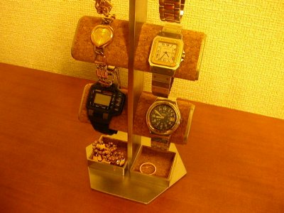 画像2: 腕時計スタンド　  6本掛けトレイ付き腕時計スタンド