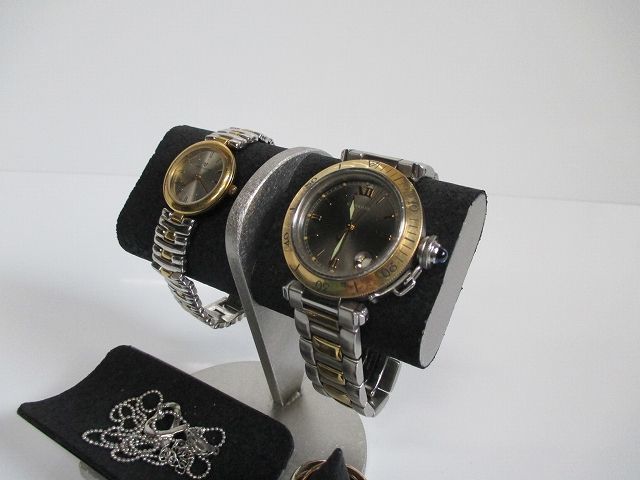 腕時計 飾る ２本掛けだ円パイプトレイ、指輪スタンド付き腕時計スタンドブラック