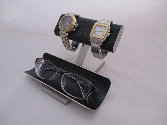 腕時計スタンド　　コルクだ円パイプ2本腕時計＆眼鏡スタンドもしくはスマホスタンド　ブラック　