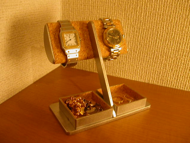 半円パイプダブルトレイ腕時計＆アクセサリー収納スタンド