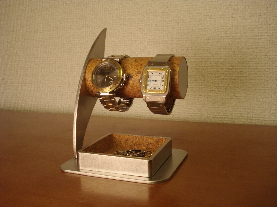 腕時計スタンド　ウオッチスタンド　2本掛け大きいトレイ付き時計ラック　パイプ太め腕時計スタンド　